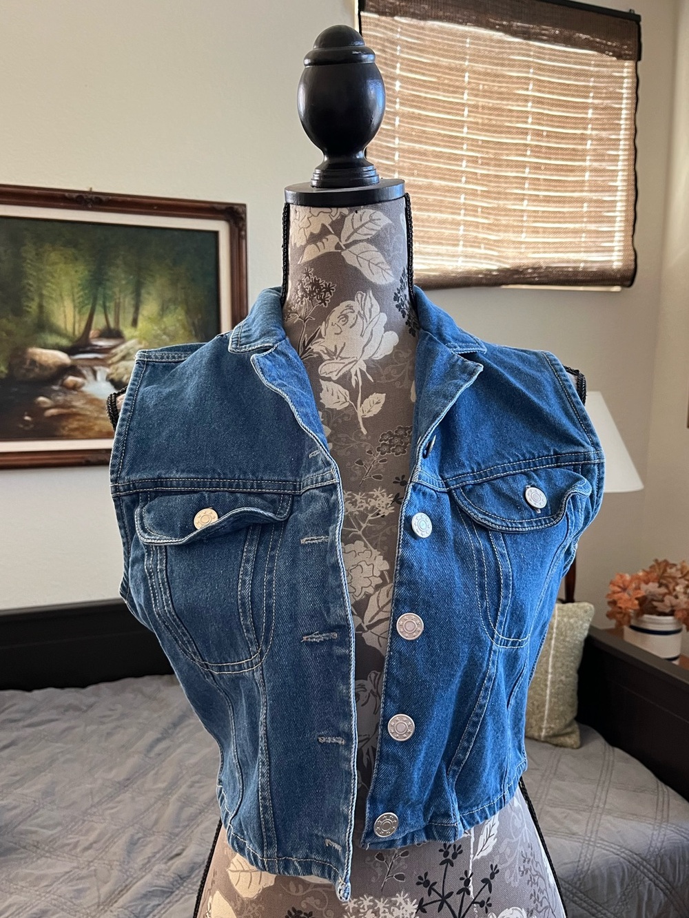 Vintage Expressions denim cropped vest